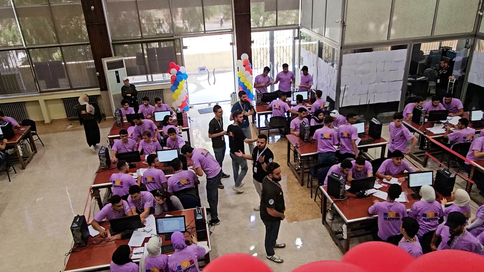 The contest hall at the University of Aleppo, teams at their workstations